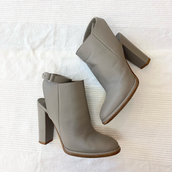 Vince Joanna Ankle-Strap Leather Booties Gray Leather Heels Shoes - Picture 14 of 16